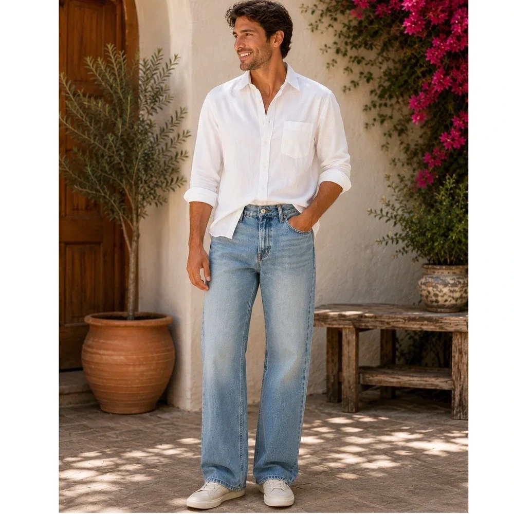 Lucky Brand Mens Relaxed Straight Leg Jeans Light Wash Denim 32 Regular Inseam
